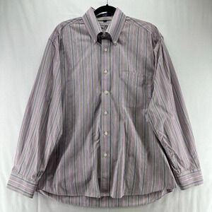 Alan Flusser Shirt Mens Size L Striped Button Down Long Sleeve Cotton Purple